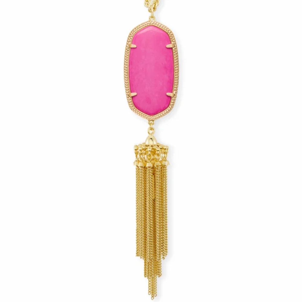 [Kendra Scott] Rayne Chandelier Tassel Long Pendant Necklace Hot Pink/Gold Tone - Picture 3 of 10